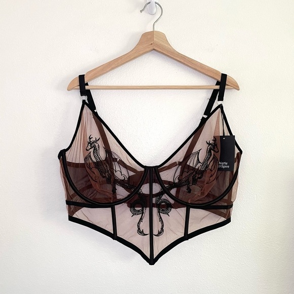 NWT Thistle and Spire Dracona Bodice 3X Black Toffee Embroidered Corset Bra - Picture 5 of 15